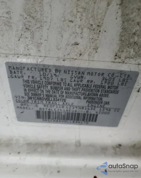 2020 Nissan Versa S z USA, uszkodzony, nr VIN 3N1CN8DV0LL834170